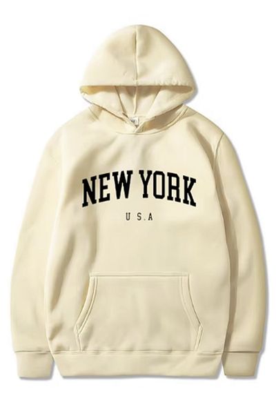 LA GULER Unisex New York Printed Oversize φούτερ με κουκούλα - 3 κλωστές βαμβακερό