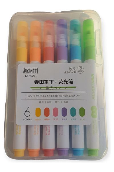 Polin 927 Model Highlighter Set - 6 Colors, Plastic Box