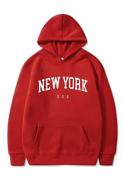 LA GULER Unisex New York Printed Oversize φούτερ με κουκούλα - 3 κλωστές βαμβακερό