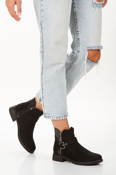 L&L Low Heeled Black Suede Boots - Ankle