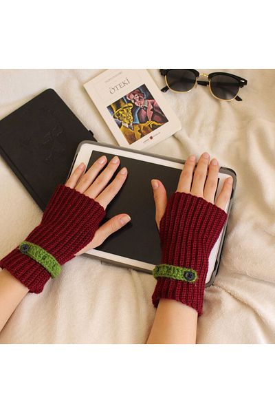 TRENDİN YOLU Fingerless Model Handmade Gloves Claret Red