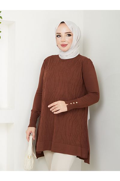 Pamuk Butik Women's Transfer Patterned Cold Thread Mercerized Knitwear Tunic
