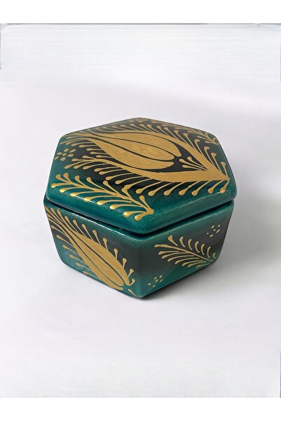 Artistic Quality Dekoratif ve Zarif Turkuaz Renk Kare Tasarımlı, Altın Yaldız...