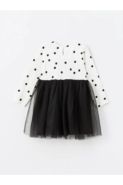 LC Waikiki Lcw Baby Ecru Baby Girl Dress - Crew Neck, Long Sleeve, Tutu
