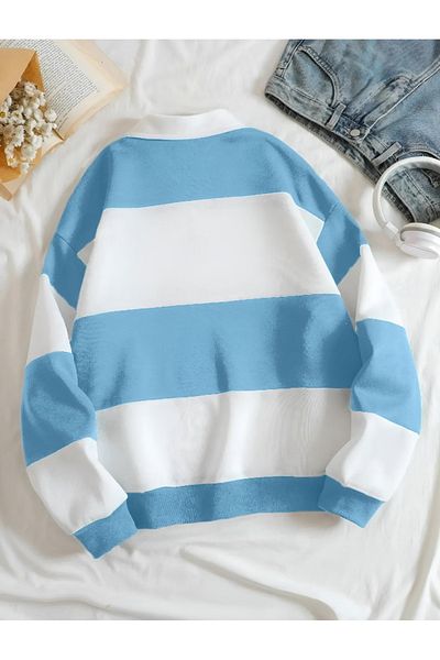 NewCabin Sweat oversize cu dungi unisex sezon nou - 3 fire, jumătate cu fermoar