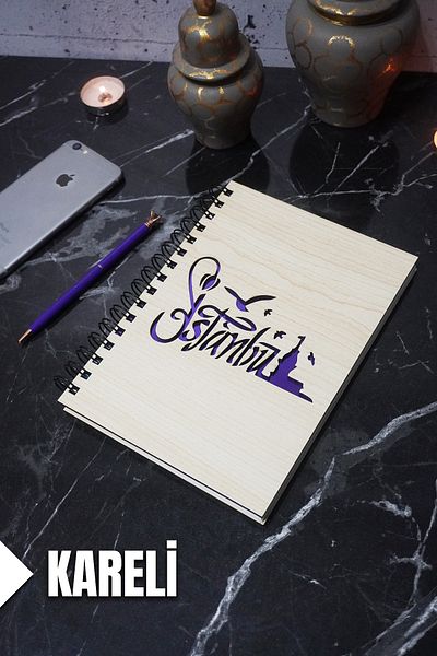 markcat Agenda și caietul școlar cu tematică Istanbul - Coperți din lemn, caiet cu carouri (A5 - 120 coli)