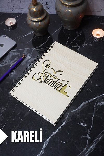 markcat Agenda și caietul școlar cu tematică Istanbul - Coperți din lemn, caiet cu carouri (A5 - 120 coli)