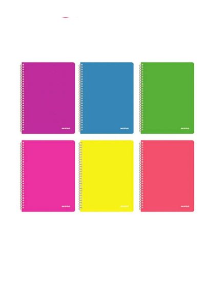 Mopak A4 Spiral School Notebook with Plastic Cover 4 Checkers and 2 Lines - 6 Assorted Colors