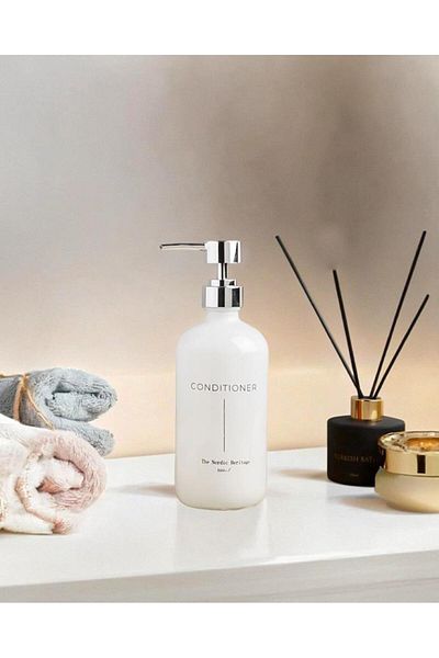 HomeTarz 500 ML Διακοσμητικό Γυάλινο Σαπουνάκι και Σαμπουάν - Μεγάλο Μέγεθος 21x7