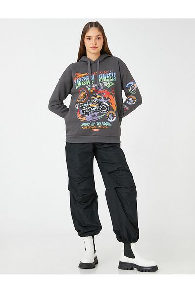 Koton Hooded Sweatshirt Slogan Printed Long Sleeve With Fleece Inside