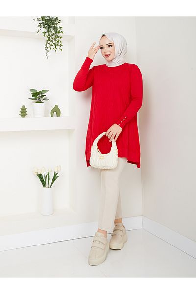 Pamuk Butik تونيك نسائي منسوج منسوج بخيوط باردة منقوشة