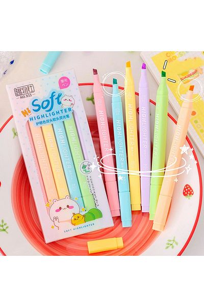 Polin Soft Highlighter Double Ended Pen Set - 6 Colors