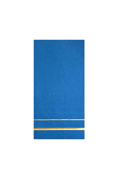 Story 33X33 cm Gold Leaf Line Patterned 16-Piece 1/8 Fold Blue Colored Paper Napkin