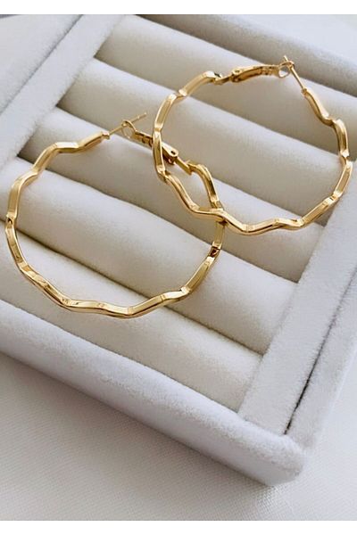VNS Accessories Zigzag Model Medium Size Hoop Earrings (5 cm)