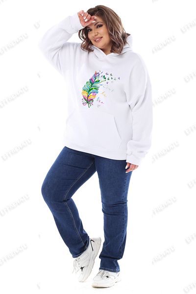 EFFRENATU Hila Moda - Large Size White Printed Hooded Sweatshirt