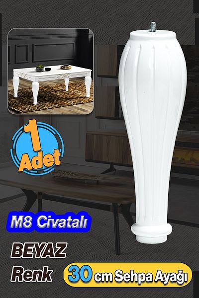 Badem10 Plastic Culoare Albă 1 Buc Diamant Picior Masă de cafea 30cm Mobilier Masă de cafea M8 Picior cu șuruburi