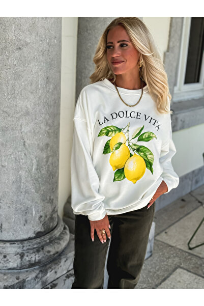 Jose Clothing Φούτερ από οργανικό βαμβάκι σειράς Amalfi Ecru oversized με τύπωμα