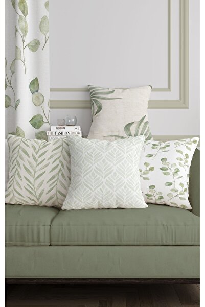 ALAMODECOR Simple Modern Designed Green Leaf Double Sided Digital Printed 4-P...
