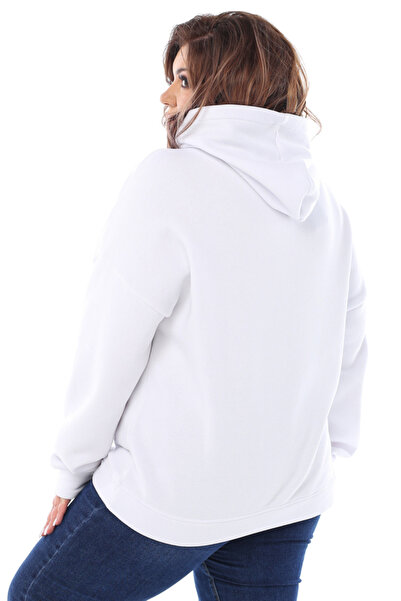 EFFRENATU Hila Moda - Large Size White Printed Hooded Sweatshirt