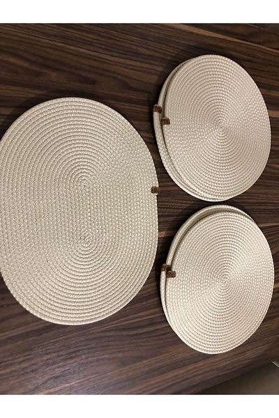 Naspar Ecru Color 32 Cm 8 Pieces Saucer / Placemat