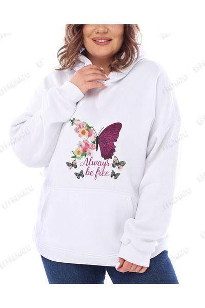 EFFRENATU Hila Moda - سويت شيرت أبيض مطبوع مقاس كبير
