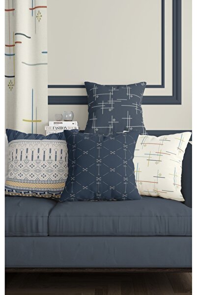 ALAMODECOR Set de cu imprimeu huse pentru perne cu model etnic, colorate albastru și alb, cu două fețe, Djital