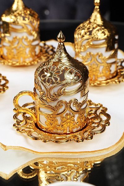 UCR Home Copper Embroidered Gold Ottoman Cup Set