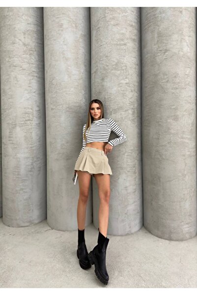 İLKCET MODA Смугастий поясний кроп для буржуазної тканини