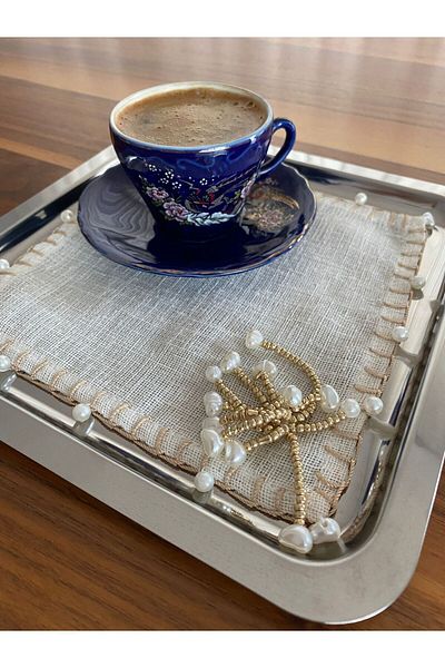 HALATÇI HOME - Brown Presentation Napkin with Pearl Detail