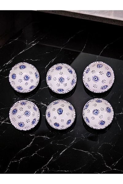 sharp&art 6-Piece Daisy and Evil Eye Bead Patterned 100% Real Hand Embroidered 8 CM BOWL SET