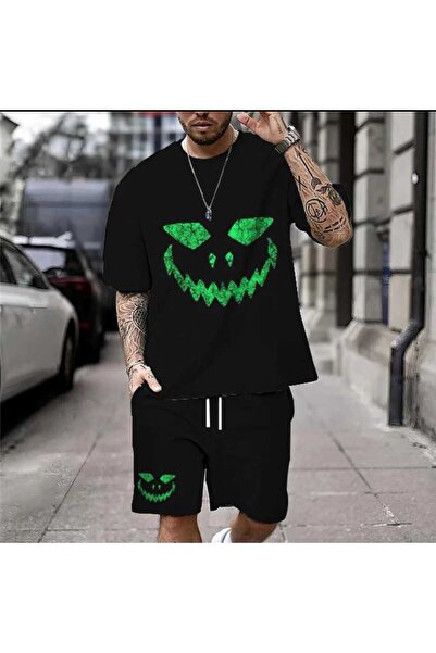Frisson Καλοκαιρινό Ανδρικό Σετ T-Shirt και Σορτς με Σχέδιο Κρανίου - Υπερμεγ...