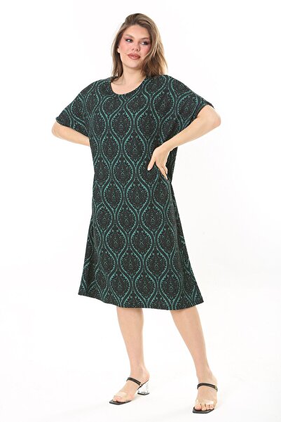 Şans Γυναικείο φόρεμα 65N37858 με κοντό μανίκι υφασμάτινο ύφασμα μεγάλου μεγέθους