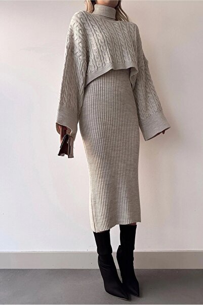 zoe star Комплект светр та трикотажна сукня з мотивом Bogazlı Orgu