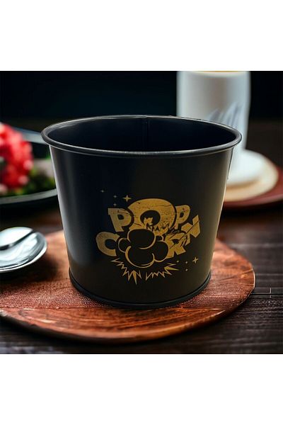 LUCKYHOMES Black Metal Corn Bucket - Popcorn Bucket 17X13