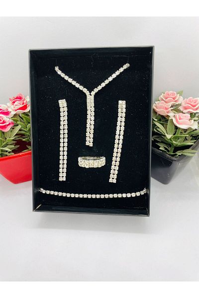HKN AVM ACCESSORİES Waterway Pendant Bracelet Adjustable Rubber Ring Earring Set