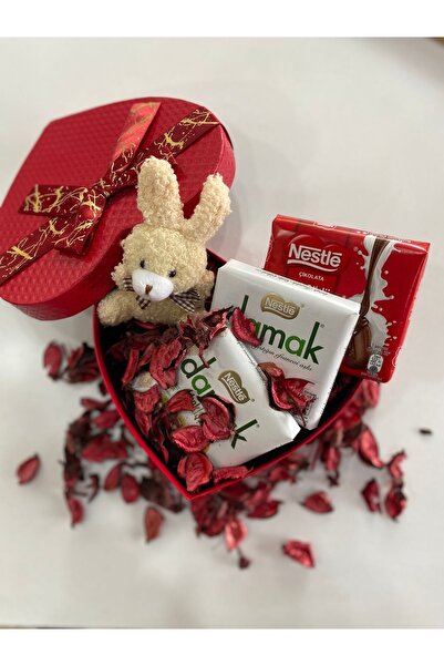 Genel Markalar Kalpli Kutuda Çikolata Aşkına Peluş Ayıcıklı Kurumuş Güllü Sev...