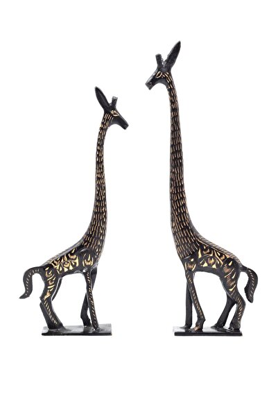 Dekoratif Pirinç (Bronz) El İşçiliği 23 ve 27 cm çift Zürafa Lüks Hediye