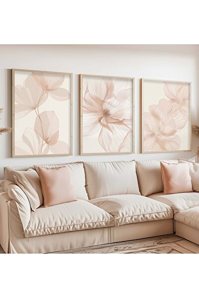 STARYUNA Pictură florală din 3 piese cu cadru din lemn Yuna29