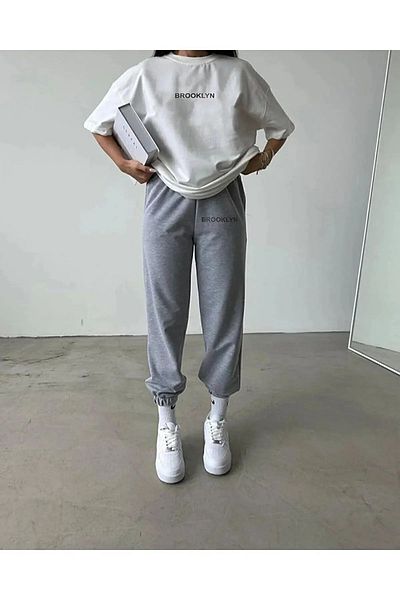 Modern Moda Γυναικείο Σετ φούτερ με στάμπα Brooklyn στο κάτω μέρος