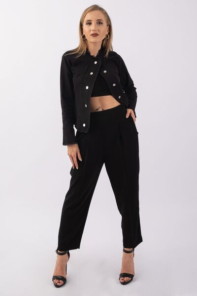 Bold & Young Jachetă neagră de damă Power Strech Snap Fastener, de culoare subțire