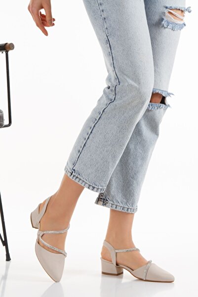 Moda Line Ten Saten Taşlı Günlük Kadın Topuklu Ayakkabı A087