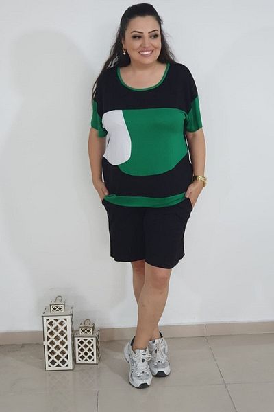 sinemisxxl طقم شورت ليكرا فيسكوز أخضر أسود علوي وسفلي