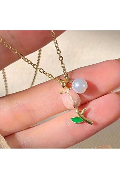 Beyna Lale İncili Gold Kaplamalı Zincir Kolye