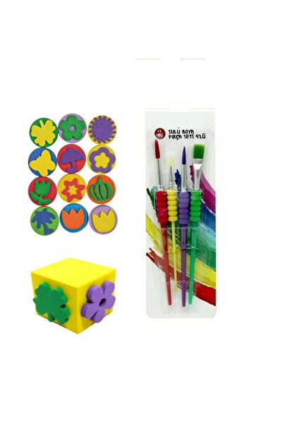 ileritoys 12'li Sünger Baskı Eva - Küp Eva + 4'lü Sulu Boya Fırçası