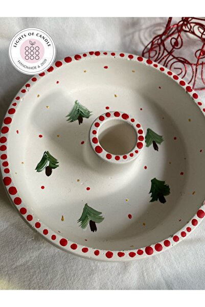 lıghts of candle handmade & 2020 El Yapımı El Çizimi Yılbaşı Ağacı Desenli Şamdan Mumluk / Tütsülük