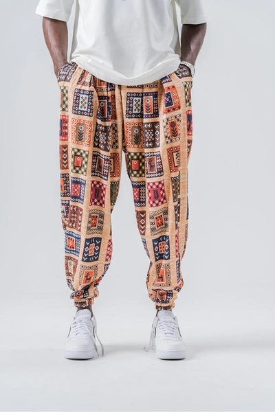 Namaste Vintage Retro model beli ve paçası lastikli unisex şalvar pantolon (Kalın kumaş)