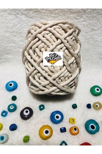 izmir Bitpazarı 3mm Single Twist Scannable Cream Color Cotton Macrame Rope - Hobby & Decoration Thread 250gr.