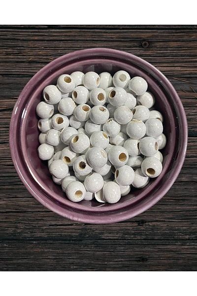 Selin 10 Mm White Color Wooden Beads - 50 Grams (Average ± 110 - 150 Pieces)