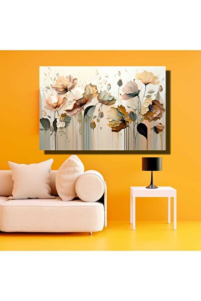 HYgaleri Sulu Boya Görünümlü Çiçekler Modern Kanvas Tablo Dekoratif Duvar Tablo