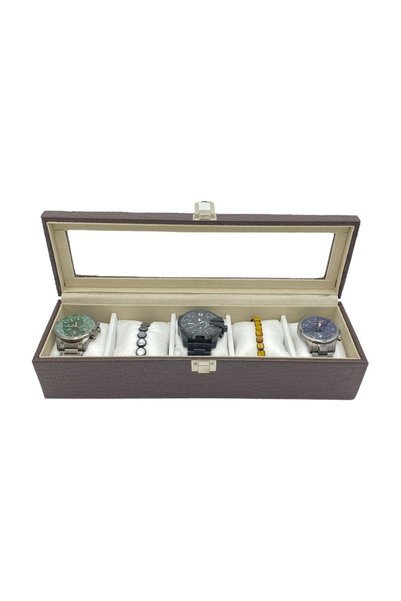 kutuveaksesuar Watch Box Glass 5 Pieces Crocodile Brown